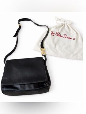Vintage Paloma Picasso Black Leather Crossbody Bag Purse Gold Italy Dust W/Bag